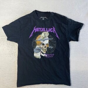 Metallica T-Shirt Medium Black Damaged Justice Graphic Band Tee Short Sleeve